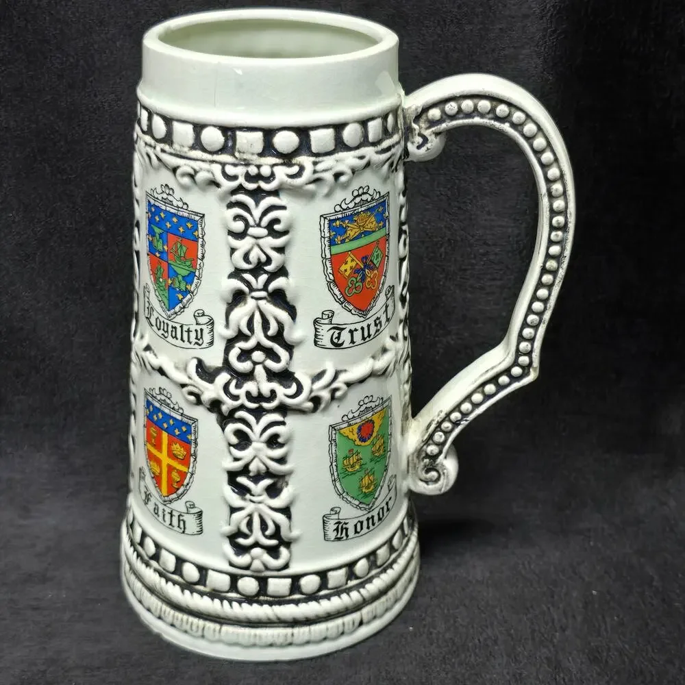 Vintage Colorful Crests Loyalty Trust Faith & Honor Ceramic Beer Stein